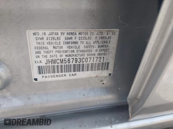 ✅ 2003 Honda Accord EX • VIN: JHMCM56793C071721 • Лот: 42743942. Опубликован ранее на IAAI с пробегом 259 211 миль. Бесплатный доступ к архиву аукционных продаж из США и подробный отчёт об истории автомобиля на DreamBid. Изображение 9.