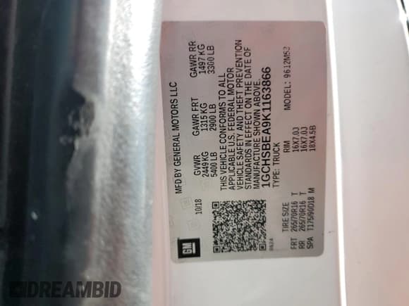 ✅ 2019 Chevrolet Colorado 2WD Work Truck • VIN: 1GCHSBEA9K1163866 • Lot: 91600195. Wystawiony na Copart z przebiegiem 132 566 mil. Bezpłatny archiwum sprzedaży aukcyjnych z USA i szczegółowy raport historii pojazdu na DreamBid. Zdjęcie 12.