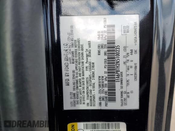 ✅ 2022 Ford Mustang EcoBoost • VIN: 1FA6P8TH2N5100235 • Lot: 80023215. Wystawiony na Copart z przebiegiem 68 041 mil. Bezpłatny archiwum sprzedaży aukcyjnych z USA i szczegółowy raport historii pojazdu na DreamBid. Zdjęcie 12.