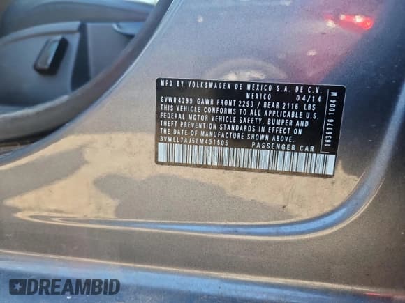 ✅ 2014 Volkswagen Jetta TDI • VIN: 3VWLL7AJ5EM431505 • Lot: 69312265. Listed on Copart with 127,665 mi. Free auction sales archive from the USA and detailed vehicle history report at DreamBid. Image 12.