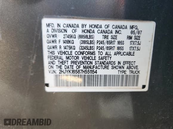 ✅ 2007 Honda Ridgeline RTL • VIN: 2HJYK16587H551154 • Lot: 85925075. Wystawiony na Copart z przebiegiem 158 992 mil. Bezpłatny archiwum sprzedaży aukcyjnych z USA i szczegółowy raport historii pojazdu na DreamBid. Zdjęcie 13.