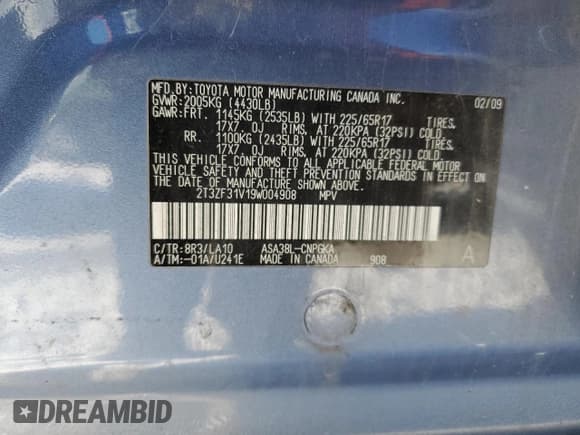 ✅ 2009 Toyota RAV4 • VIN: 2T3ZF31V19W004908 • Lot: 45816725. Wystawiony na Copart z przebiegiem 113 675 mil. Bezpłatny archiwum sprzedaży aukcyjnych z USA i szczegółowy raport historii pojazdu na DreamBid. Zdjęcie 12.