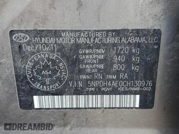 ✅ 2012 Hyundai Elantra GLS • VIN: 5NPDH4AE0CH130976 • Lot: 85104845. Listed on Copart with 292,831 mi. Free auction sales archive from the USA and detailed vehicle history report at DreamBid. Image 12.