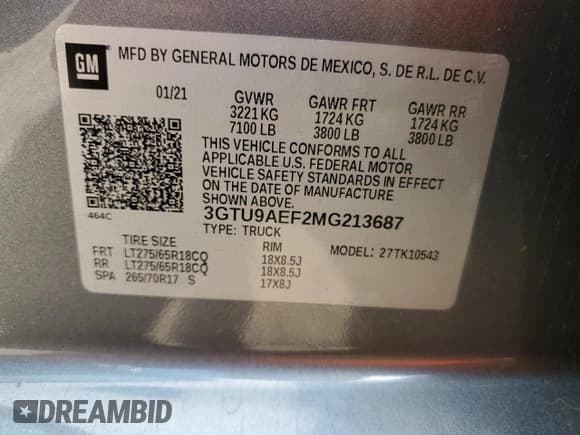 ✅ 2021 GMC Sierra 1500 • VIN: 3GTU9AEF2MG213687 • Lot: 50761955. Wystawiony na Copart z przebiegiem 139 854 mil. Bezpłatny archiwum sprzedaży aukcyjnych z USA i szczegółowy raport historii pojazdu na DreamBid. Zdjęcie 12.