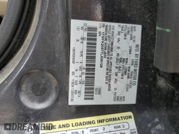 ✅ 2007 Ford Expedition Max Limited • VIN: 1FMFK20577LA56128 • Lot: 55116004. Listed on Copart with 271,637 mi. Free auction sales archive from the USA and detailed vehicle history report at DreamBid. Image 13.