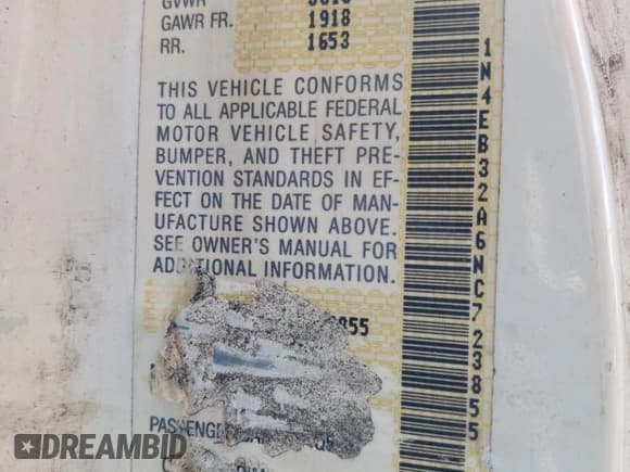 ✅ 1992 Nissan Sentra E • VIN: 1N4EB32A6NC723855 • Lot: 68391645. Listed on Copart with 105,326 mi. Free auction sales archive from the USA and detailed vehicle history report at DreamBid. Image 12.