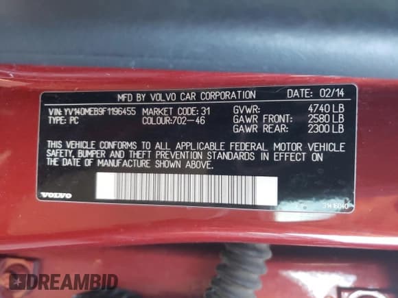 ✅ 2015 Volvo V60 T5 Drive-E Premier • VIN: YV140MEB9F1196455 • Lot: 77884103. Listed on Copart with 174,428 mi. Free auction sales archive from the USA and detailed vehicle history report at DreamBid. Image 12.