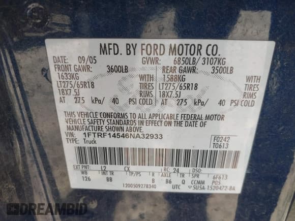 ✅ 2006 Ford F-150 XL • VIN: 1FTRF14546NA32933 • Lot: 41275788. Listed on IAAI with 190,018 mi. Free auction sales archive from the USA and detailed vehicle history report at DreamBid. Image 9.