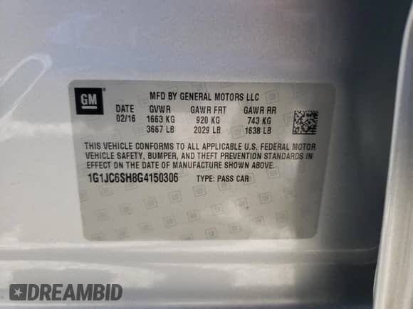 2016 Chevrolet Sonic LT z VIN 1G1JC6SH8G4150306, wystawiony jako Copart lot #71295444 z przebiegiem 141 354 mil mil oraz Szkoda całkowita • Salvage title. Historia ofert i sprzedaży dostępna na DreamBid. Obrazek 12.