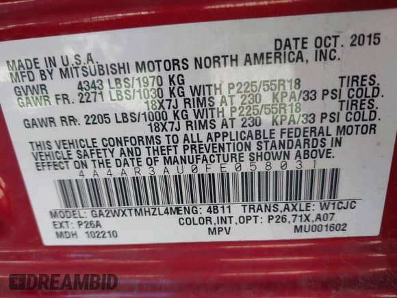 2015 Mitsubishi Outlander ES с VIN 4A4AR3AU0FE058031, выставлен на аукционе IAAI как лот 43405197 с пробегом 113 149 миль миль и . История ставок и продаж доступна на DreamBid. Изображение 9.