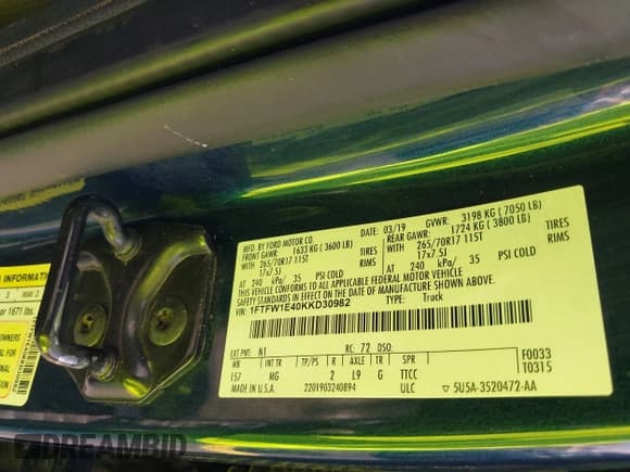 ✅ 2019 Ford F-150 XL • VIN: 1FTFW1E40KKD30982 • Lot: 42258271. Listed on IAAI with 143,609 mi. Free auction sales archive from the USA and detailed vehicle history report at DreamBid. Image 9.