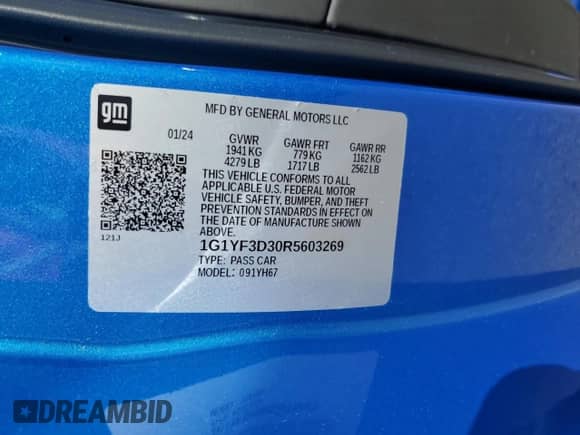 2024 Chevrolet Corvette 3LZ с VIN 1G1YF3D30R5603269, выставлен на аукционе Copart как лот 73935364 с пробегом Не указан миль и На запчасти • Non repairable. История ставок и продаж доступна на DreamBid. Изображение 13.