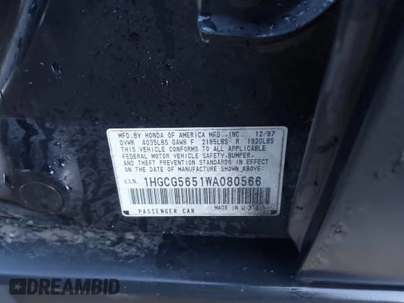 ✅ 1998 Honda Accord EX • VIN: 1HGCG5651WA080566 • Лот: 43753180. Опубликован ранее на IAAI с пробегом Не указан. Бесплатный доступ к архиву аукционных продаж из США и подробный отчёт об истории автомобиля на DreamBid. Изображение 9.