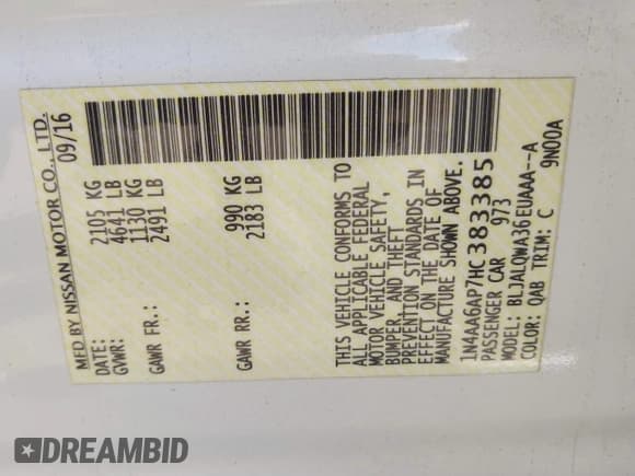 ✅ 2017 Nissan Maxima SV • VIN: 1N4AA6AP7HC383385 • Lot: 41850227. Wystawiony na IAAI z przebiegiem 127 191 mil. Bezpłatny archiwum sprzedaży aukcyjnych z USA i szczegółowy raport historii pojazdu na DreamBid. Zdjęcie 9.