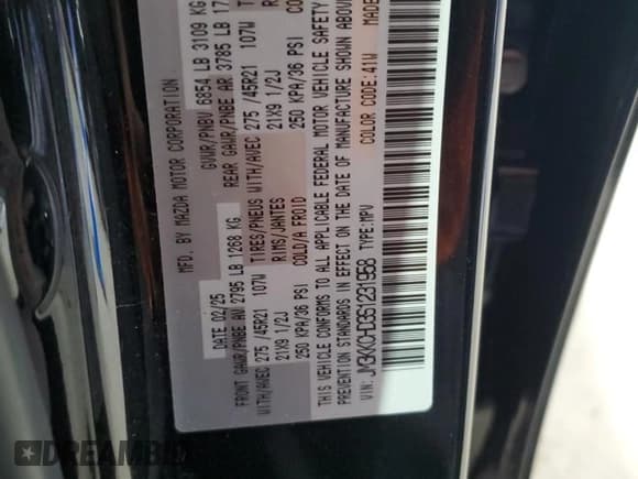 ✅ 2025 Mazda CX-90 Premium Sport • VIN: JM3KKCHD3S1231958 • Лот: 89817365. Опубликован ранее на Copart с пробегом Не указан. Бесплатный доступ к архиву аукционных продаж из США и подробный отчёт об истории автомобиля на DreamBid. Изображение 14.