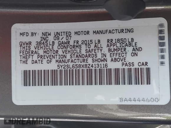✅ 2008 Pontiac Vibe • VIN: 5Y2SL658X8Z413116 • Lot: 42815086. Listed on IAAI with 149,626 mi. Free auction sales archive from the USA and detailed vehicle history report at DreamBid. Image 9.