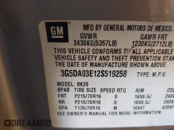 ✅ 2002 Buick Rendezvous CX • VIN: 3G5DA03E12S519258 • Лот: 42222374. Опубликован ранее на IAAI с пробегом 145 972 миль. Бесплатный доступ к архиву аукционных продаж из США и подробный отчёт об истории автомобиля на DreamBid. Изображение 9.