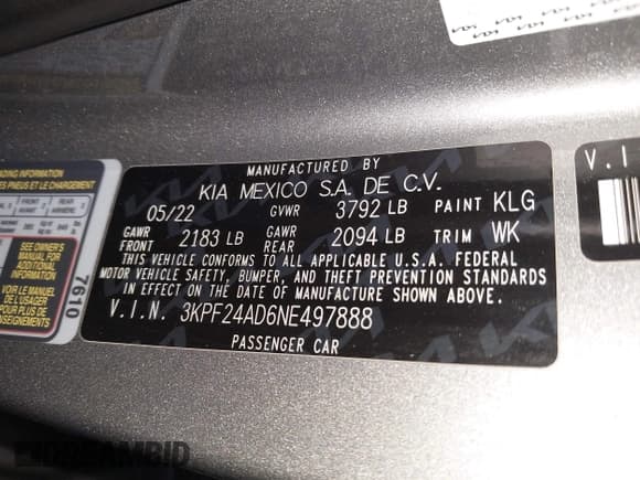 ✅ 2022 Kia Forte LXS • VIN: 3KPF24AD6NE497888 • Lot: 43496586. Wystawiony na IAAI z przebiegiem 72 286 mil. Bezpłatny archiwum sprzedaży aukcyjnych z USA i szczegółowy raport historii pojazdu na DreamBid. Zdjęcie 9.