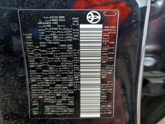 ✅ 2024 Toyota Corolla LE • VIN: 5YFB4MDE3RP169152 • Lot: 96176915. Wystawiony na Copart z przebiegiem 34 597 mil. Bezpłatny archiwum sprzedaży aukcyjnych z USA i szczegółowy raport historii pojazdu na DreamBid. Zdjęcie 13.