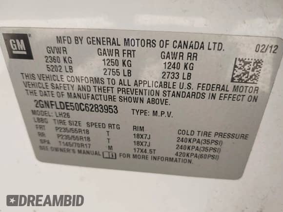 2012 Chevrolet Equinox 1LT с VIN 2GNFLDE50C6283953, выставлен на аукционе IAAI как лот 42327385 с пробегом 193 831 миль миль и . История ставок и продаж доступна на DreamBid. Изображение 9.