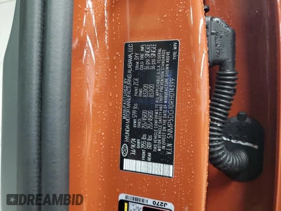 ✅ 2024 Hyundai Santa Fe Calligraphy • VIN: 5NMP5DG10RH014399 • Lot: 58657895. Listed on Copart with 11,650 mi. Free auction sales archive from the USA and detailed vehicle history report at DreamBid. Image 13.