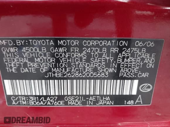 ✅ 2006 Lexus IS 350 • VIN: JTHBE262862005683 • Лот: 43235433. Опубликован ранее на IAAI с пробегом 188 449 миль. Бесплатный доступ к архиву аукционных продаж из США и подробный отчёт об истории автомобиля на DreamBid. Изображение 9.