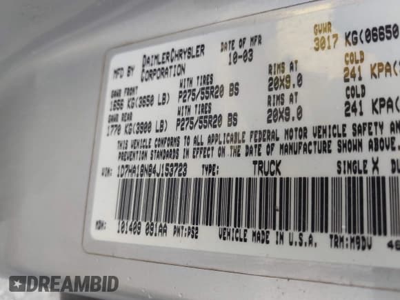 ✅ 2004 Dodge 1500 SLT • VIN: 1D7HA18N84J153723 • Лот: 43488550. Опубликован ранее на IAAI с пробегом 173 101 миль. Бесплатный доступ к архиву аукционных продаж из США и подробный отчёт об истории автомобиля на DreamBid. Изображение 9.