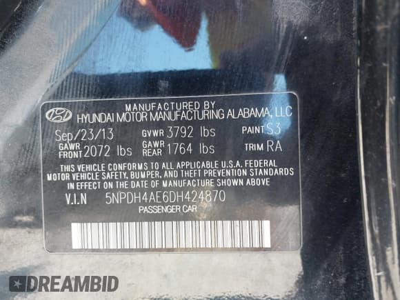 ✅ 2013 Hyundai Elantra GLS • VIN: 5NPDH4AE6DH424870 • Lot: 42788957. Listed on IAAI with 138,666 mi. Free auction sales archive from the USA and detailed vehicle history report at DreamBid. Image 9.