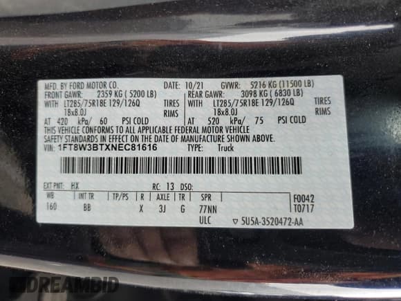 ✅ 2022 Ford F-350 XL • VIN: 1FT8W3BTXNEC81616 • Лот: 92244805. Опубликован ранее на Copart с пробегом 36 694 миль. Бесплатный доступ к архиву аукционных продаж из США и подробный отчёт об истории автомобиля на DreamBid. Изображение 12.