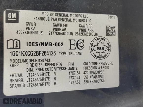 ✅ 2011 Chevrolet Silverado 2500HD LT • VIN: 1GC1KXCG2BF264126 • Lot: 70338485. Listed on Copart with 254,442 mi. Free auction sales archive from the USA and detailed vehicle history report at DreamBid. Image 12.