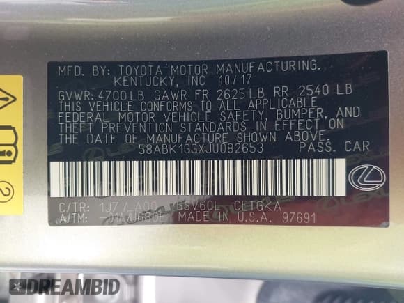 ✅ 2018 Lexus ES 350 • VIN: 58ABK1GGXJU082653 • Лот: 43384344. Опубликован ранее на IAAI с пробегом 44 323 миль. Бесплатный доступ к архиву аукционных продаж из США и подробный отчёт об истории автомобиля на DreamBid. Изображение 9.