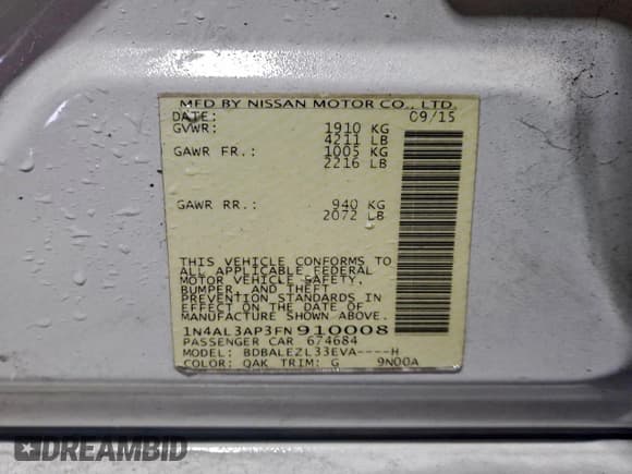 ✅ 2015 Nissan Altima 2.5 • VIN: 1N4AL3AP3FN910008 • Лот: 93605235. Опубликован ранее на Copart с пробегом 145 975 миль. Бесплатный доступ к архиву аукционных продаж из США и подробный отчёт об истории автомобиля на DreamBid. Изображение 12.