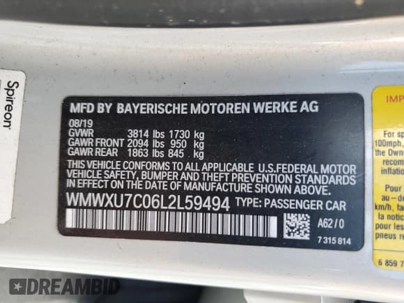 ✅ 2020 MINI Hardtop 4 Door Cooper • VIN: WMWXU7C06L2L59494 • Lot: 71849925. Listed on Copart with 89,042 mi. Free auction sales archive from the USA and detailed vehicle history report at DreamBid. Image 12.