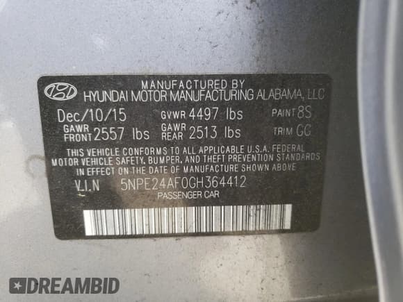 ✅ 2016 Hyundai Sonata SE • VIN: 5NPE24AF0GH364412 • Lot: 47107293. Listed on Copart with 121,975 mi. Free auction sales archive from the USA and detailed vehicle history report at DreamBid. Image 13.