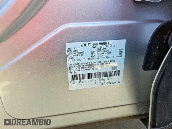 ✅ 2017 Ford Edge SE • VIN: 2FMPK4G93HBB61971 • Lot: 80134475. Listed on Copart with 65,282 mi. Free auction sales archive from the USA and detailed vehicle history report at DreamBid. Image 13.