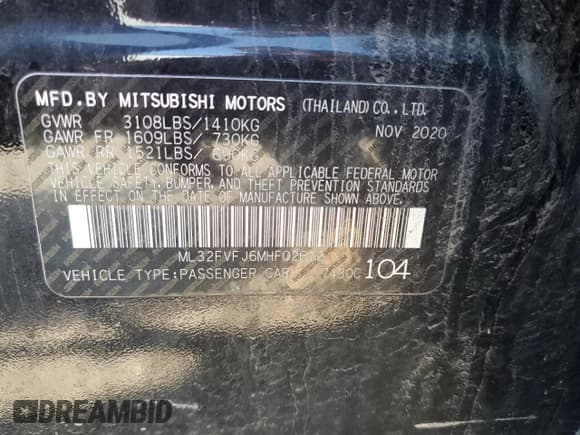 ✅ 2021 Mitsubishi Mirage SE • VIN: ML32FVFJ6MHF02612 • Lot: 51829915. Listed on Copart with 93,448 mi. Free auction sales archive from the USA and detailed vehicle history report at DreamBid. Image 15.