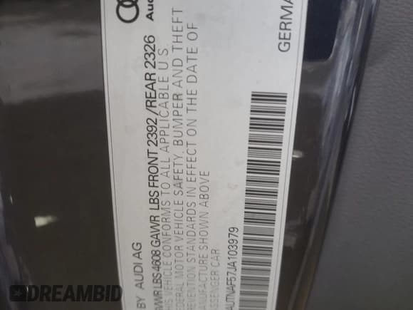 ✅ 2018 Audi A5 Premium Plus • VIN: WAUTNAF57JA103979 • Lot: 69623065. Listed on Copart with Not provided. Free auction sales archive from the USA and detailed vehicle history report at DreamBid. Image 12.