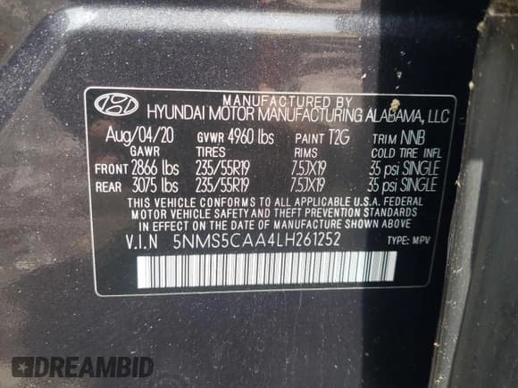 ✅ 2020 Hyundai Santa Fe Limited • VIN: 5NMS5CAA4LH261252 • Lot: 58092264. Wystawiony na Copart z przebiegiem 71 580 mil. Bezpłatny archiwum sprzedaży aukcyjnych z USA i szczegółowy raport historii pojazdu na DreamBid. Zdjęcie 13.