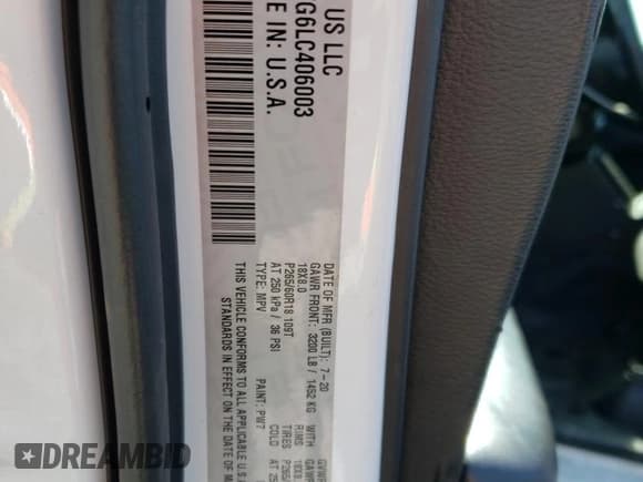 ✅ 2020 Dodge Durango Pursuit • VIN: 1C4RDJFG6LC406003 • Lot: 46452235. Listed on Copart with 68,560 mi. Free auction sales archive from the USA and detailed vehicle history report at DreamBid. Image 13.