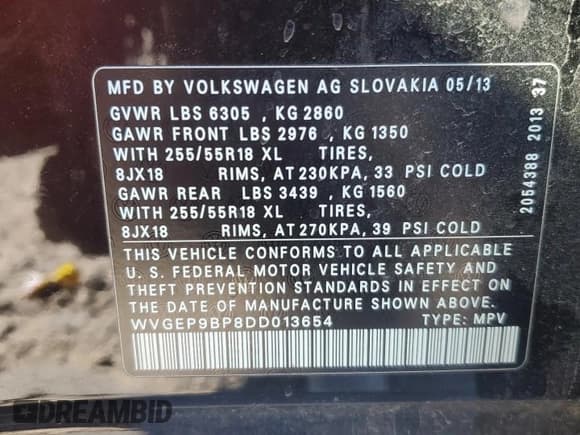 ✅ 2013 Volkswagen Touareg Sport • VIN: WVGEP9BP8DD013654 • Lot: 71978875. Wystawiony na Copart z przebiegiem 210 559 mil. Bezpłatny archiwum sprzedaży aukcyjnych z USA i szczegółowy raport historii pojazdu na DreamBid. Zdjęcie 13.