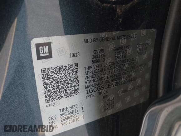 ✅ 2019 Chevrolet Colorado 2WD LT • VIN: 1GCGSCEN6K1154482 • Lot: 43643506. Listed on IAAI with 81,313 mi. Free auction sales archive from the USA and detailed vehicle history report at DreamBid. Image 9.