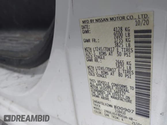 ✅ 2021 Nissan NV Cargo SV • VIN: 1N6AF0LY2MN800907 • Lot: 42031094. Wystawiony na IAAI z przebiegiem 73 197 mil. Bezpłatny archiwum sprzedaży aukcyjnych z USA i szczegółowy raport historii pojazdu na DreamBid. Zdjęcie 9.