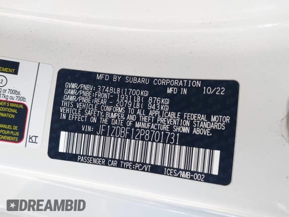 ✅ 2023 Subaru BRZ Limited • VIN: JF1ZDBF12P8701731 • Lot: 43671862. Wystawiony na IAAI z przebiegiem 17 606 mil. Bezpłatny archiwum sprzedaży aukcyjnych z USA i szczegółowy raport historii pojazdu na DreamBid. Zdjęcie 9.