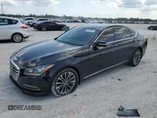 2016 Hyundai Genesis 3.8L with VIN KMHGN4JE8GU140202, listed as a Copart auction lot 53386704 with 27,376 mi miles and Salvage title. Bid and sale history available at DreamBid. Image 1.