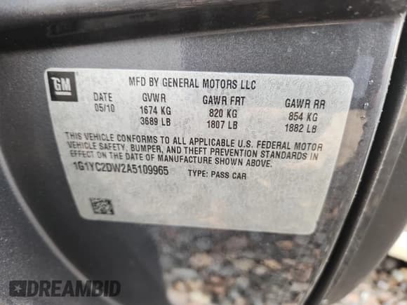 ✅ 2010 Chevrolet Corvette 3LT • VIN: 1G1YC2DW2A5109965 • Lot: 85393155. Listed on Copart with 70,023 mi. Free auction sales archive from the USA and detailed vehicle history report at DreamBid. Image 12.