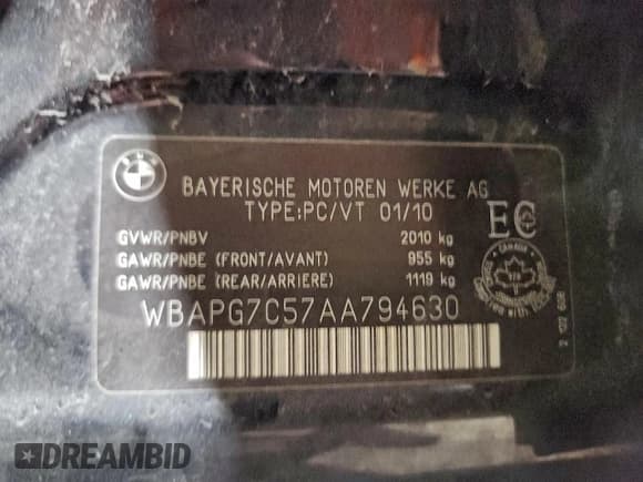 ✅ 2010 BMW 3 Series 323i • VIN: WBAPG7C57AA794630 • Lot: 95559435. Listed on Copart with 147,249 mi. Free auction sales archive from the USA and detailed vehicle history report at DreamBid. Image 12.