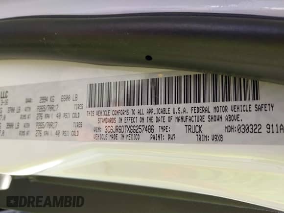 2016 Ram 1500 Tradesman с VIN 3C6JR6DTXGG257486, выставлен на аукционе IAAI как лот 41973725 с пробегом 155 769 миль миль и . История ставок и продаж доступна на DreamBid. Изображение 9.