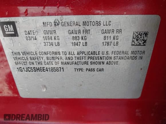 ✅ 2014 Chevrolet Sonic LT • VIN: 1G1JC5SH6E4185871 • Лот: 43735333. Опубликован ранее на IAAI с пробегом 215 605 миль. Бесплатный доступ к архиву аукционных продаж из США и подробный отчёт об истории автомобиля на DreamBid. Изображение 9.