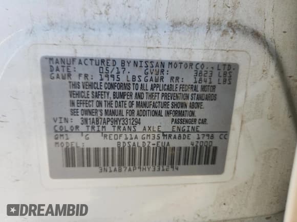 ✅ 2017 Nissan Sentra SV • VIN: 3N1AB7AP9HY331294 • Лот: 89686555. Опубликован ранее на Copart с пробегом 297 057 миль. Бесплатный доступ к архиву аукционных продаж из США и подробный отчёт об истории автомобиля на DreamBid. Изображение 12.