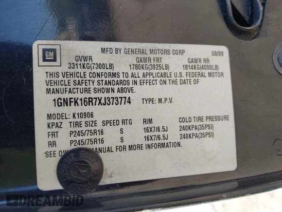 ✅ 1999 Chevrolet Suburban • VIN: 1GNFK16R7XJ373774 • Лот: 43547982. Опубликован ранее на IAAI с пробегом Не указан. Бесплатный доступ к архиву аукционных продаж из США и подробный отчёт об истории автомобиля на DreamBid. Изображение 9.